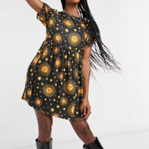 Rokoko mini t-shirt smock dress in celestial print sz XL EUC 90s Whimsigoth